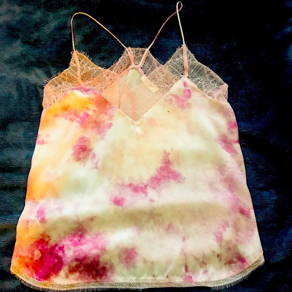 Pink silk tie dye camisole, barely worn, and looks new.